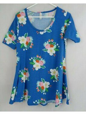LuLaRoe Irma Tunic Blue With Orange & White Floral Design Size XS